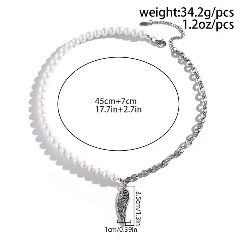 Pearl Feather Cross Necklace